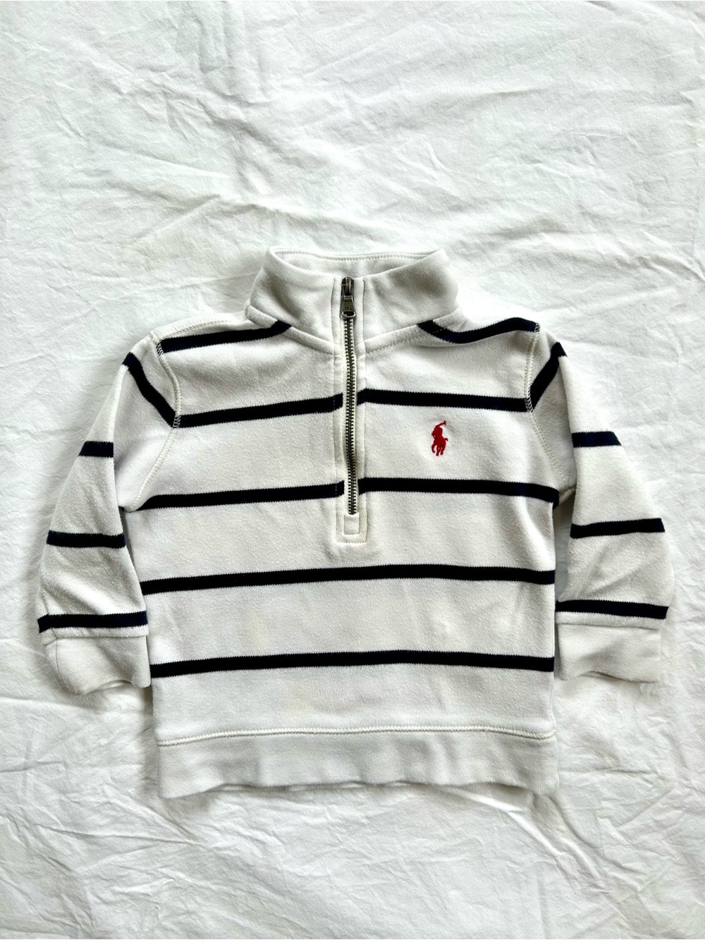 Ralph Lauren White & Navy Striped Quarter Zip Pullover 12m